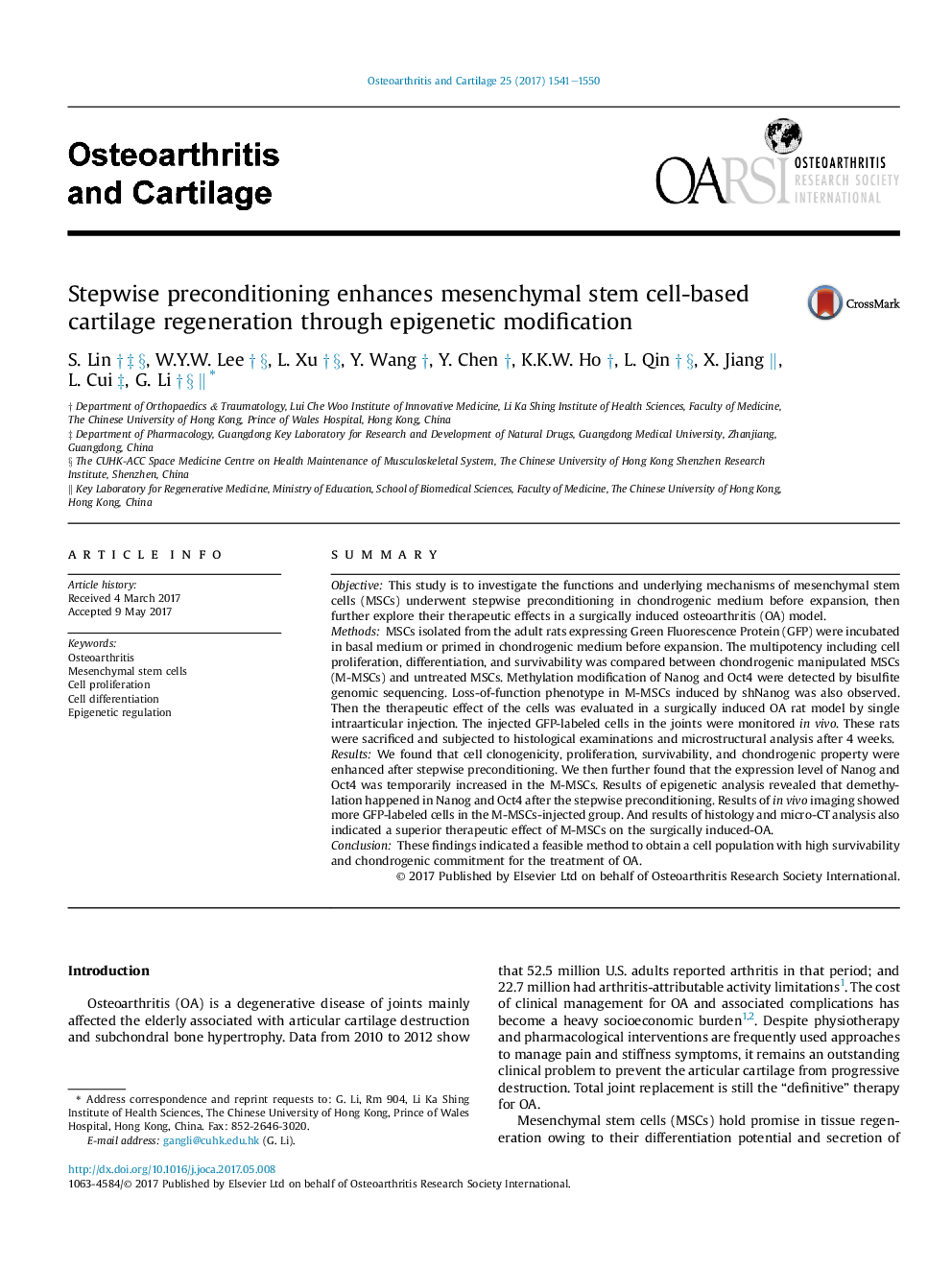 Stepwise preconditioning enhances mesenchymal stem cell-based cartilage regeneration through epigenetic modification