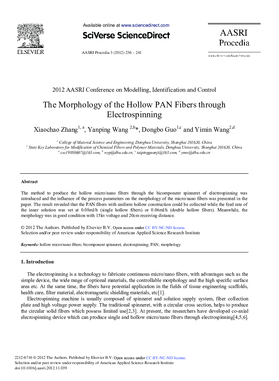 The Morphology of the Hollow PAN Fibers through Electrospinning 