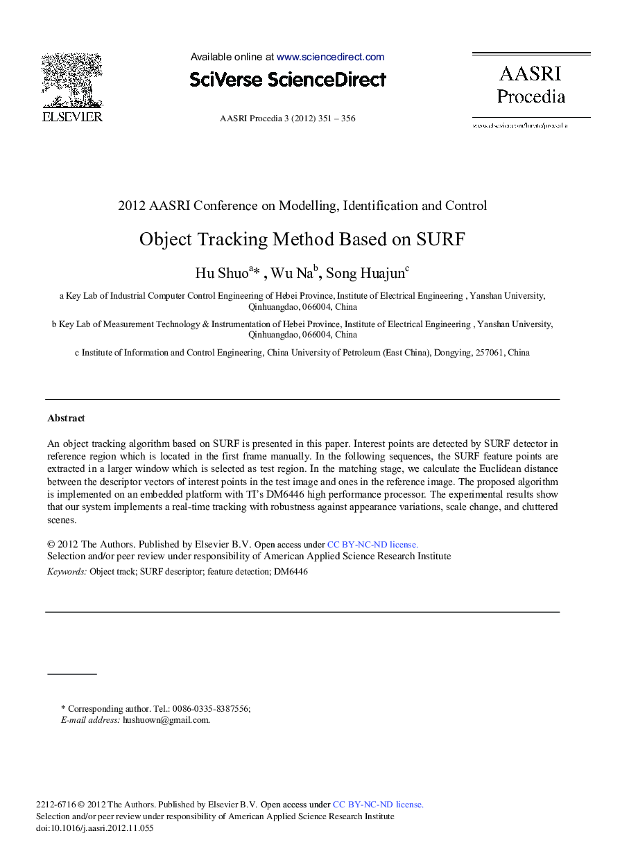 Object Tracking Method Based on SURF 