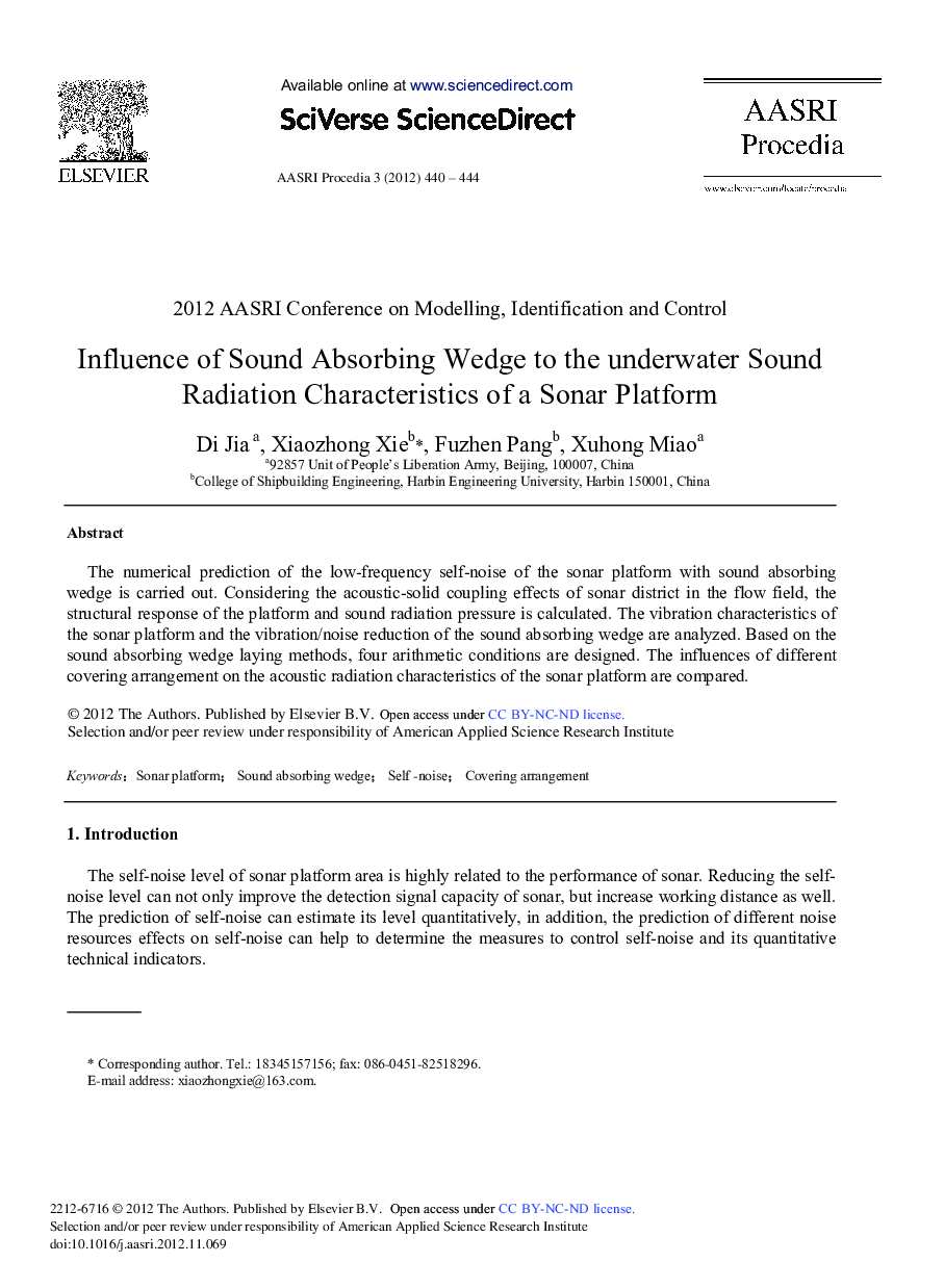 Influence of Sound Absorbing Wedge to the Underwater Sound Radiation Characteristics of a Sonar Platform 