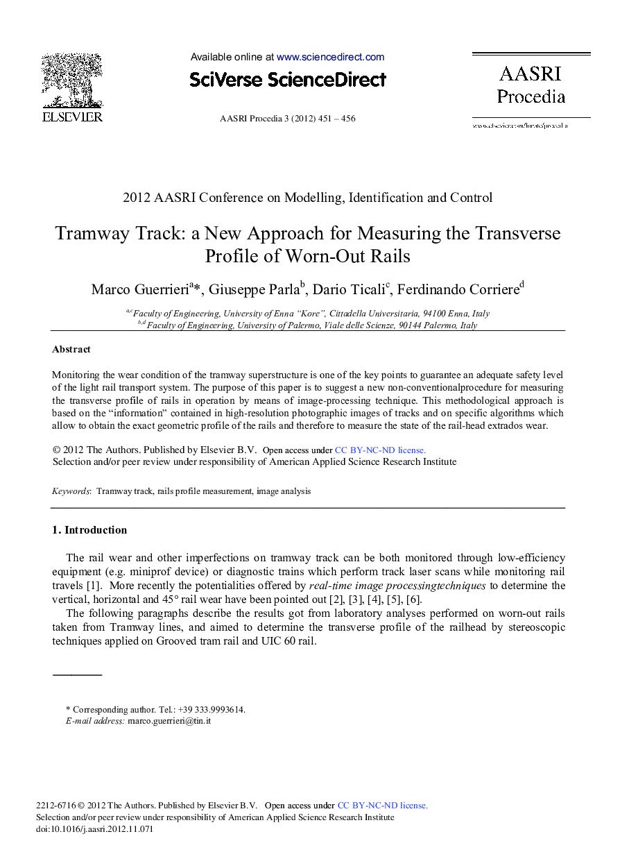 Tramway Track: A New Approach for Measuring the Transverse Profile of Worn-Out Rails 