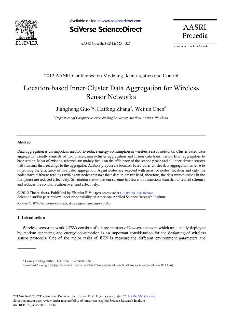 Location-based Inner-Cluster Data Aggregation for Wireless Sensor Networks 