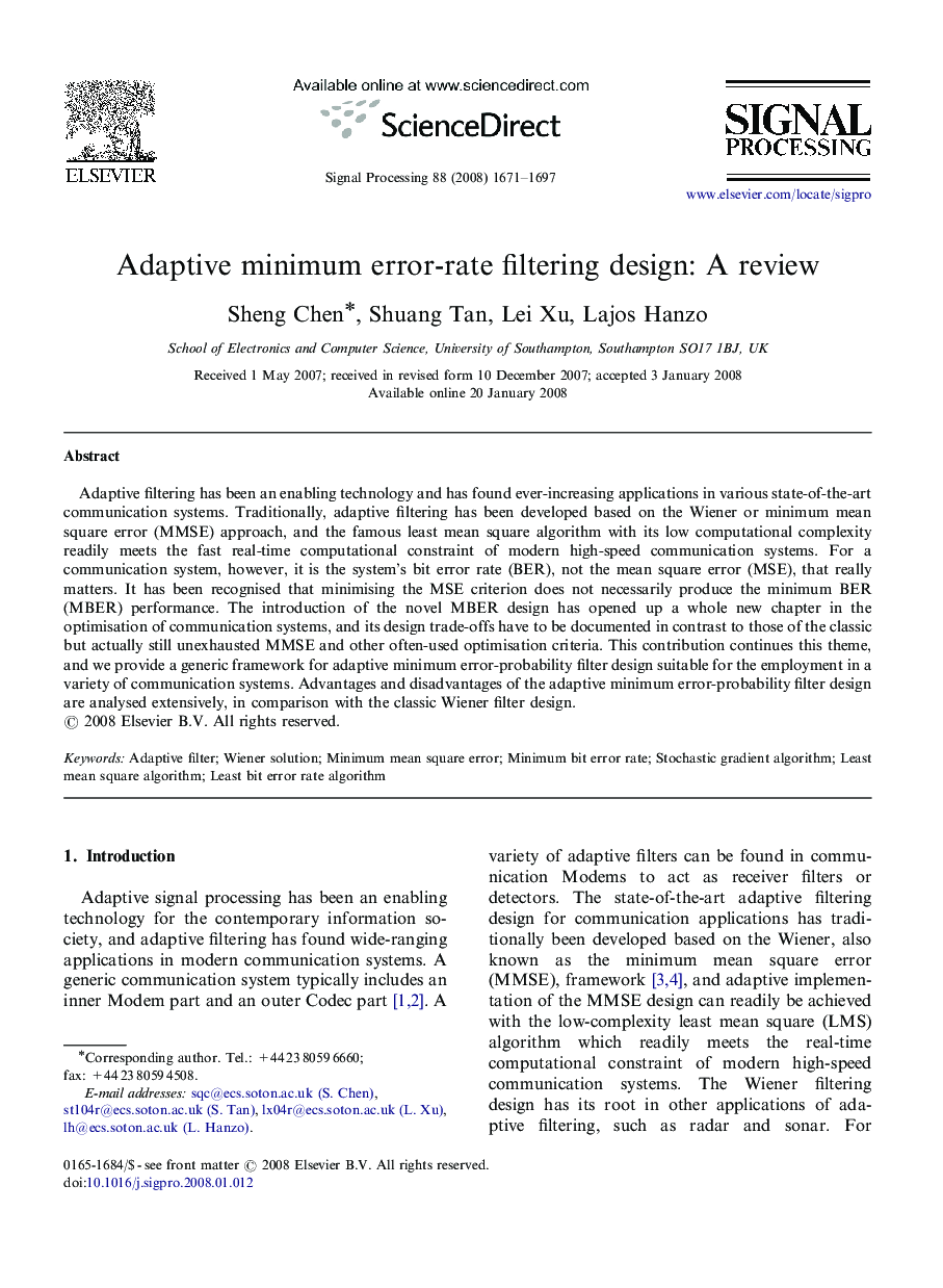 Adaptive minimum error-rate filtering design: A review