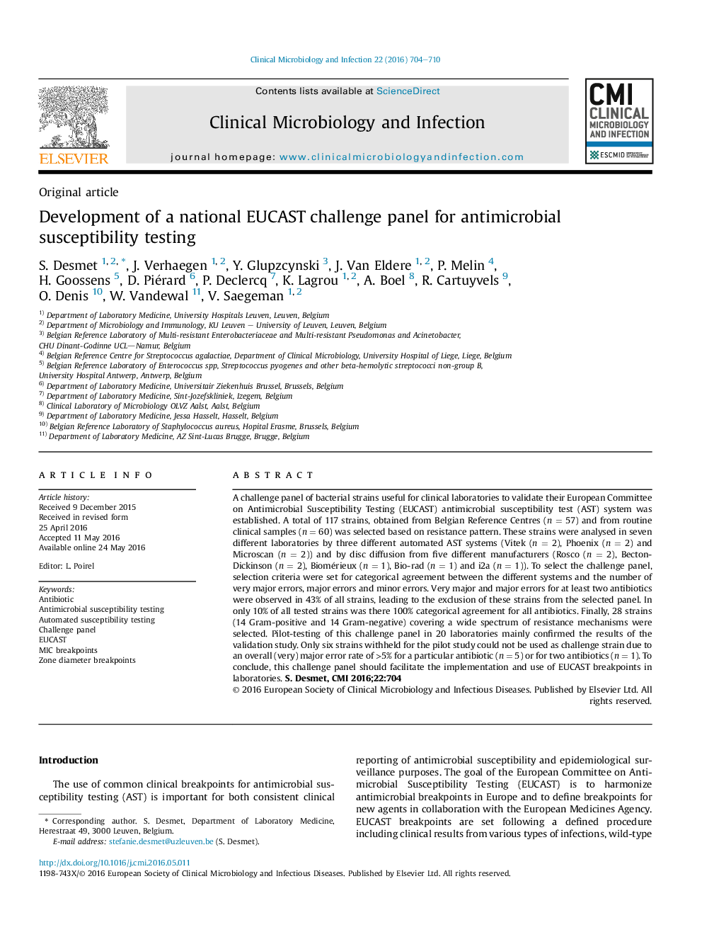 Development of a national EUCAST challenge panel for antimicrobial susceptibility testing