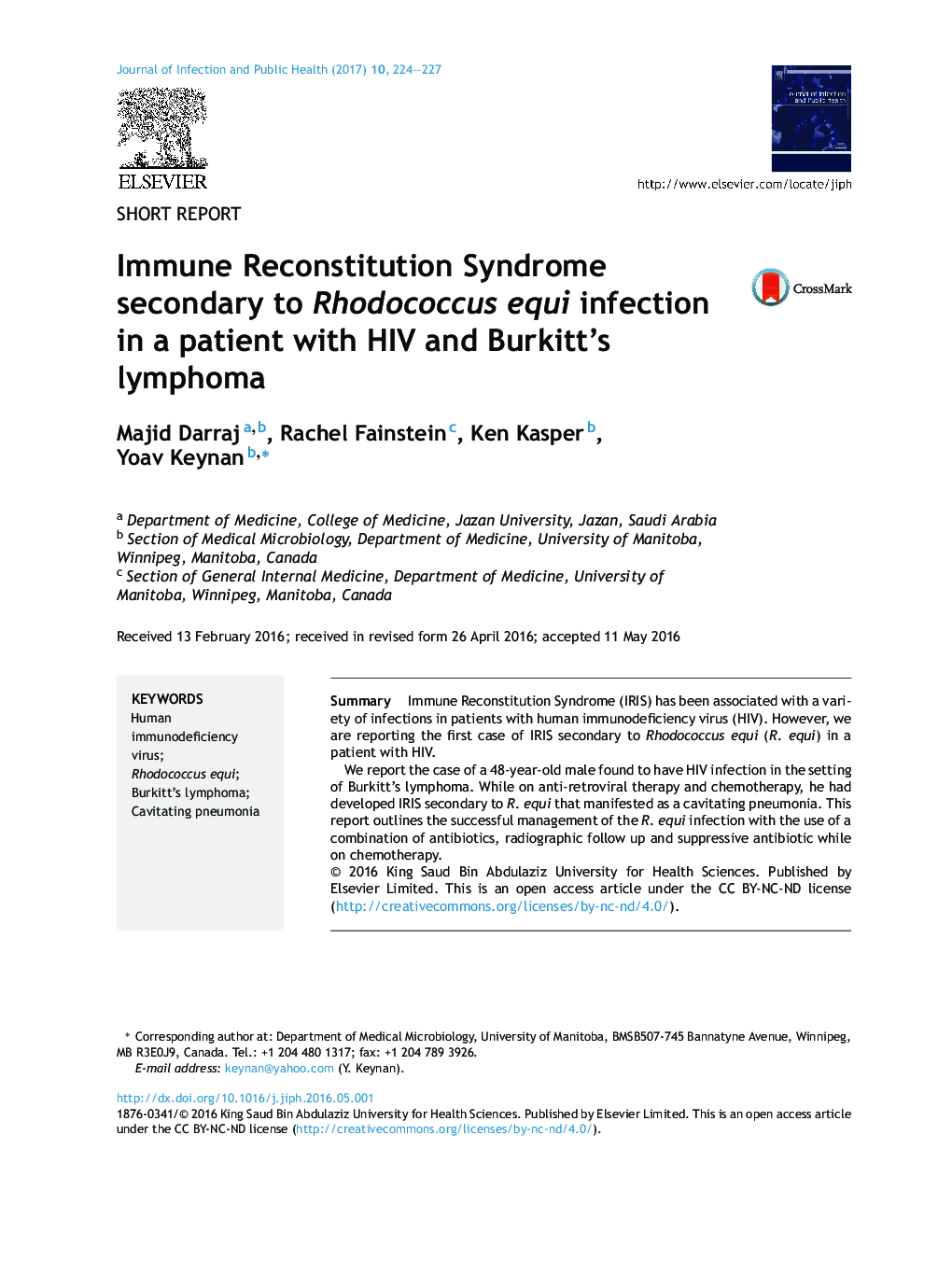 Immune Reconstitution Syndrome secondary to Rhodococcus equi infection in a patient with HIV and Burkitt's lymphoma