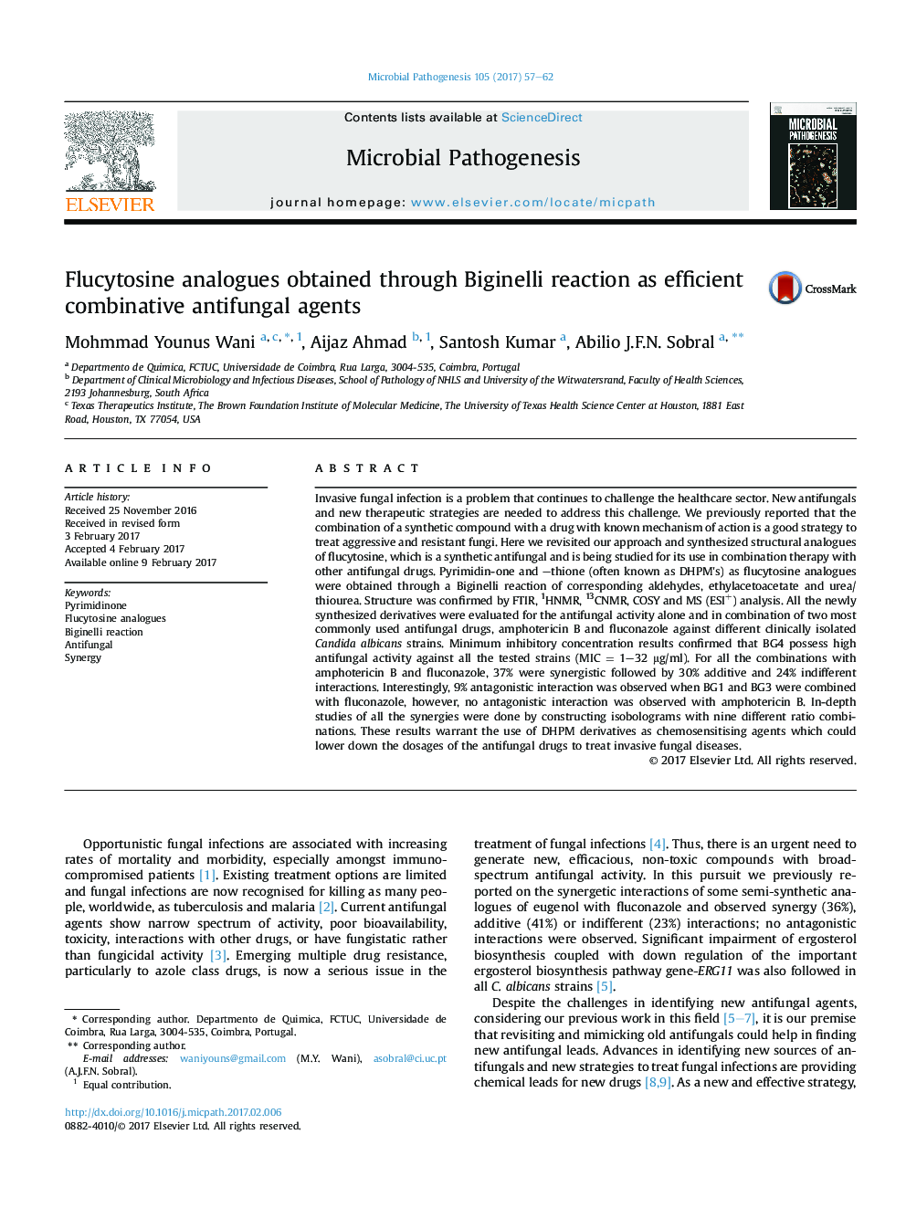 Flucytosine analogues obtained through Biginelli reaction as efficient combinative antifungal agents