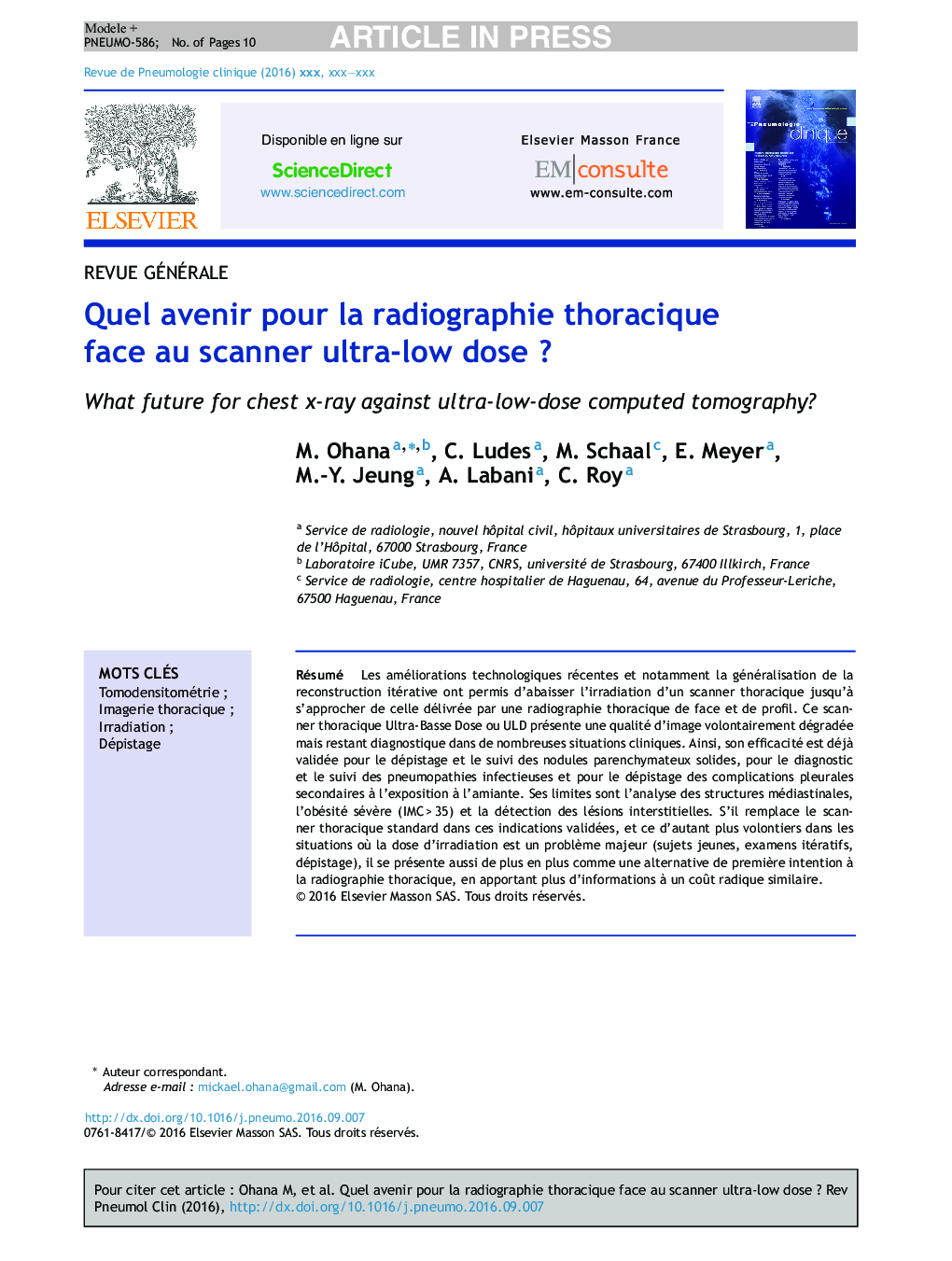 Quel avenir pour la radiographie thoracique face au scanner ultra-low doseÂ ?