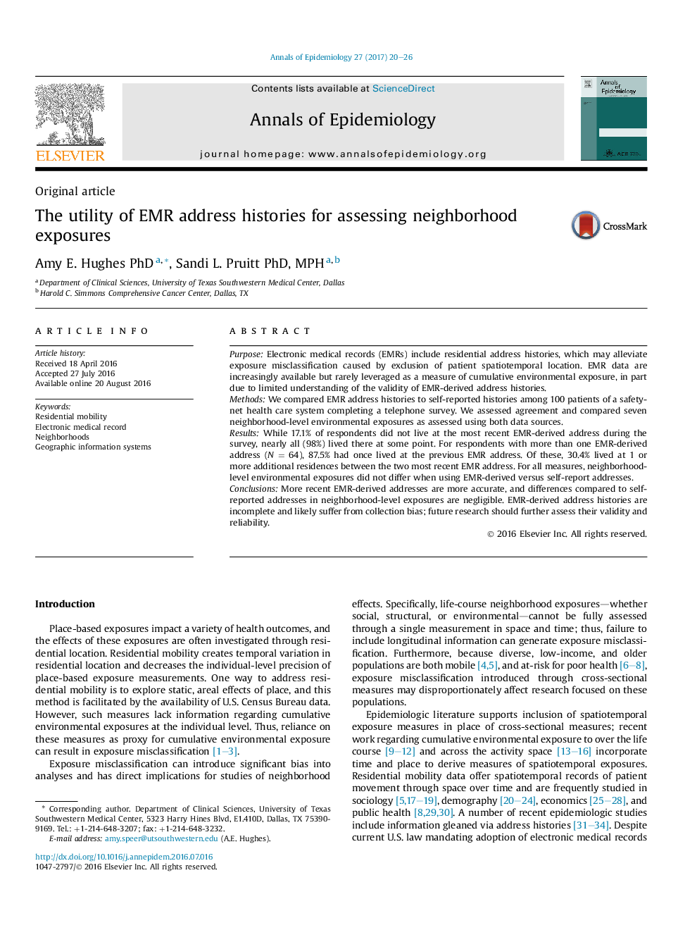 The utility of EMR address histories for assessing neighborhood exposures