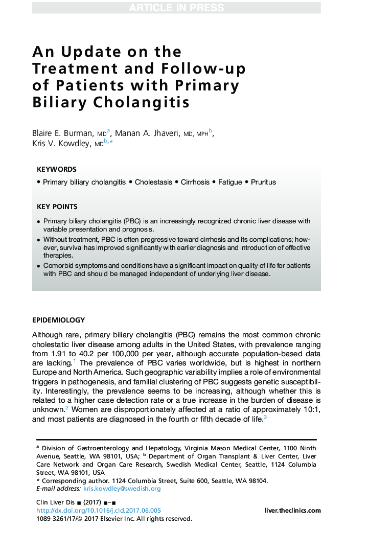 An Update on the Treatment and Follow-up of Patients with Primary Biliary Cholangitis