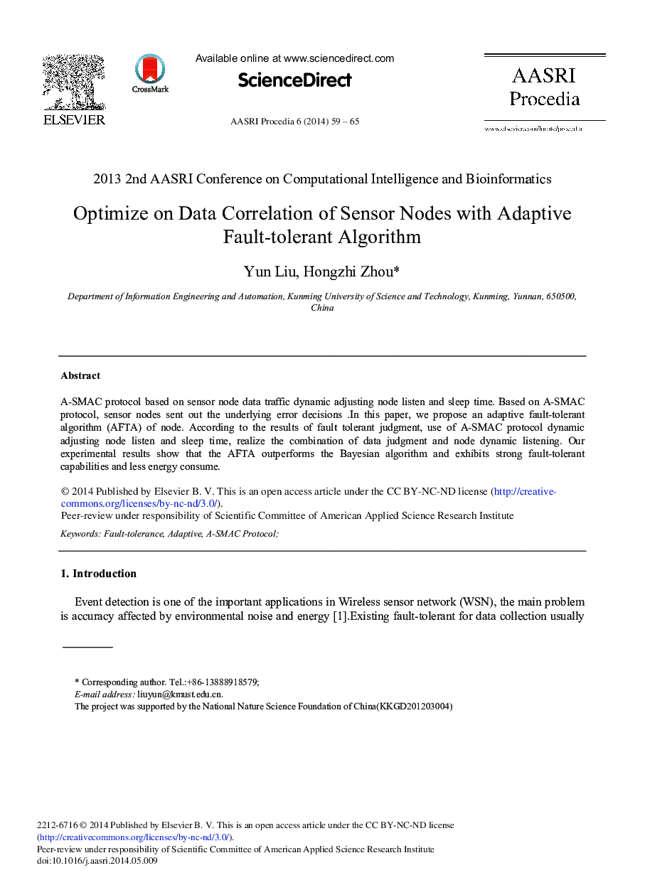 Optimize on Data Correlation of Sensor Nodes with Adaptive Fault-tolerant Algorithm 