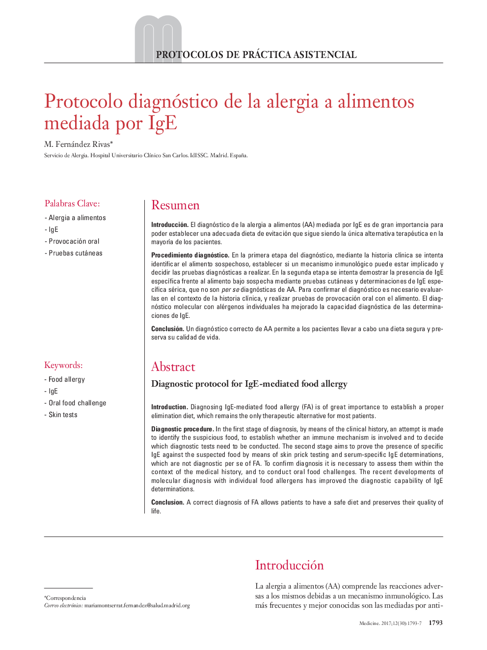 Protocolo diagnóstico de la alergia a alimentos mediada por IgE
