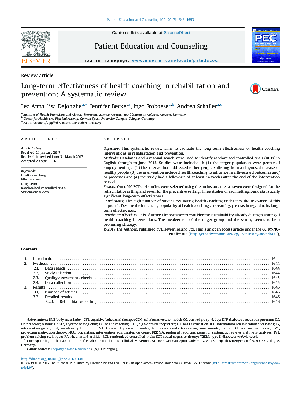 اثربخشی درازمدت مربیگری بهداشت در توانبخشی و پیشگیری: بررسی سیستماتیک 