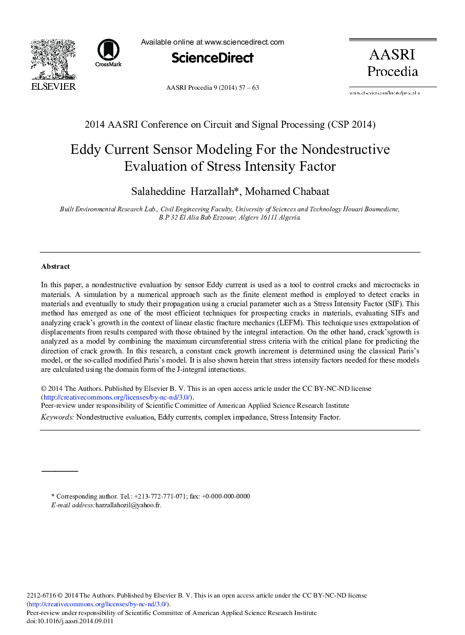 Eddy Current Sensor Modeling for the Nondestructive Evaluation of Stress Intensity Factor 