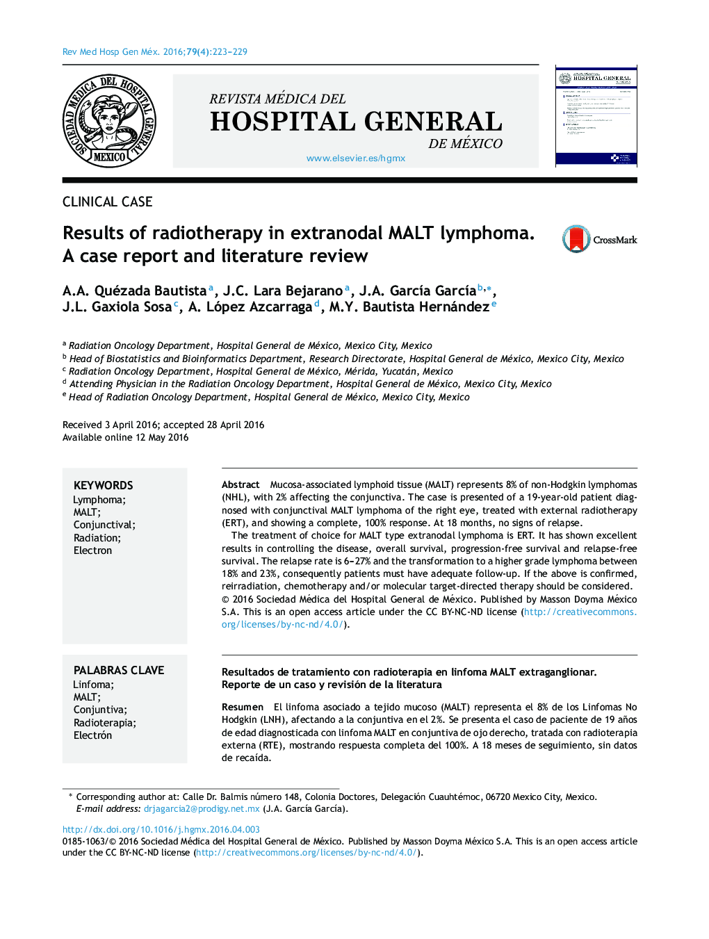 Results of radiotherapy in extranodal MALT lymphoma. A case report and literature review