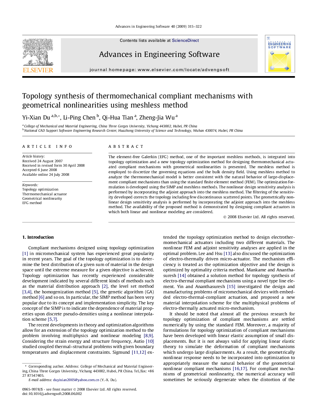 Topology synthesis of thermomechanical compliant mechanisms with geometrical nonlinearities using meshless method