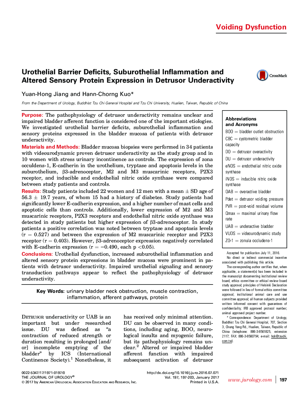 Urothelial Barrier Deficits, Suburothelial Inflammation and Altered Sensory Protein Expression in Detrusor Underactivity
