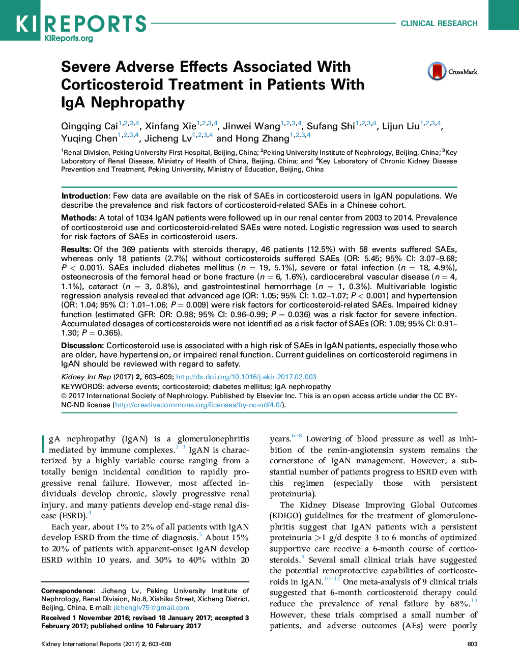 Severe Adverse Effects Associated With Corticosteroid Treatment in Patients With IgA Nephropathy