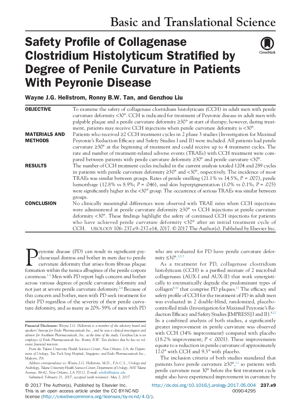 Safety Profile of Collagenase Clostridium Histolyticum Stratified by Degree of Penile Curvature in Patients With Peyronie Disease