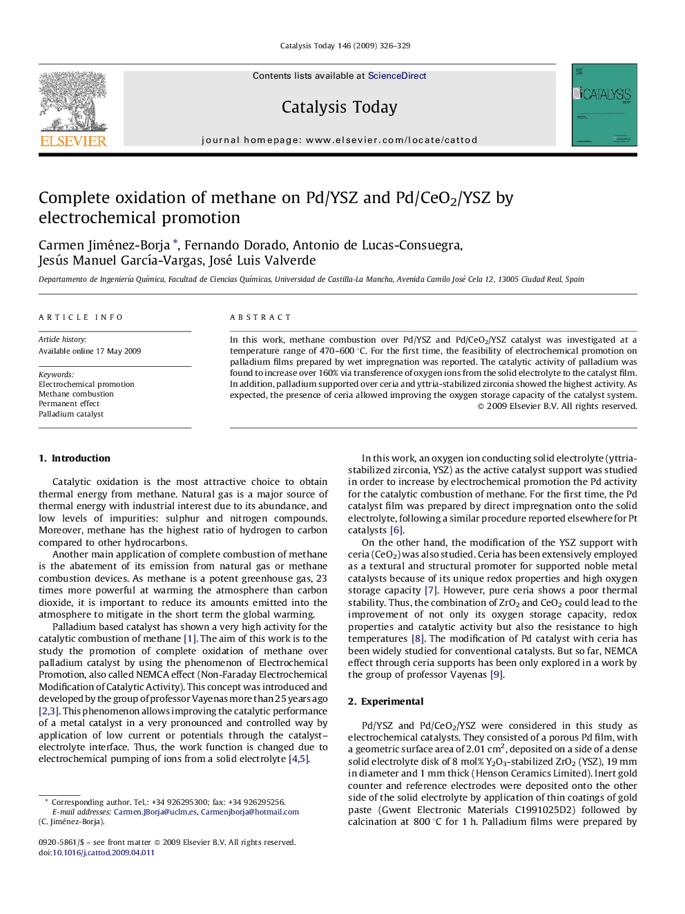 Complete oxidation of methane on Pd/YSZ and Pd/CeO2/YSZ by electrochemical promotion