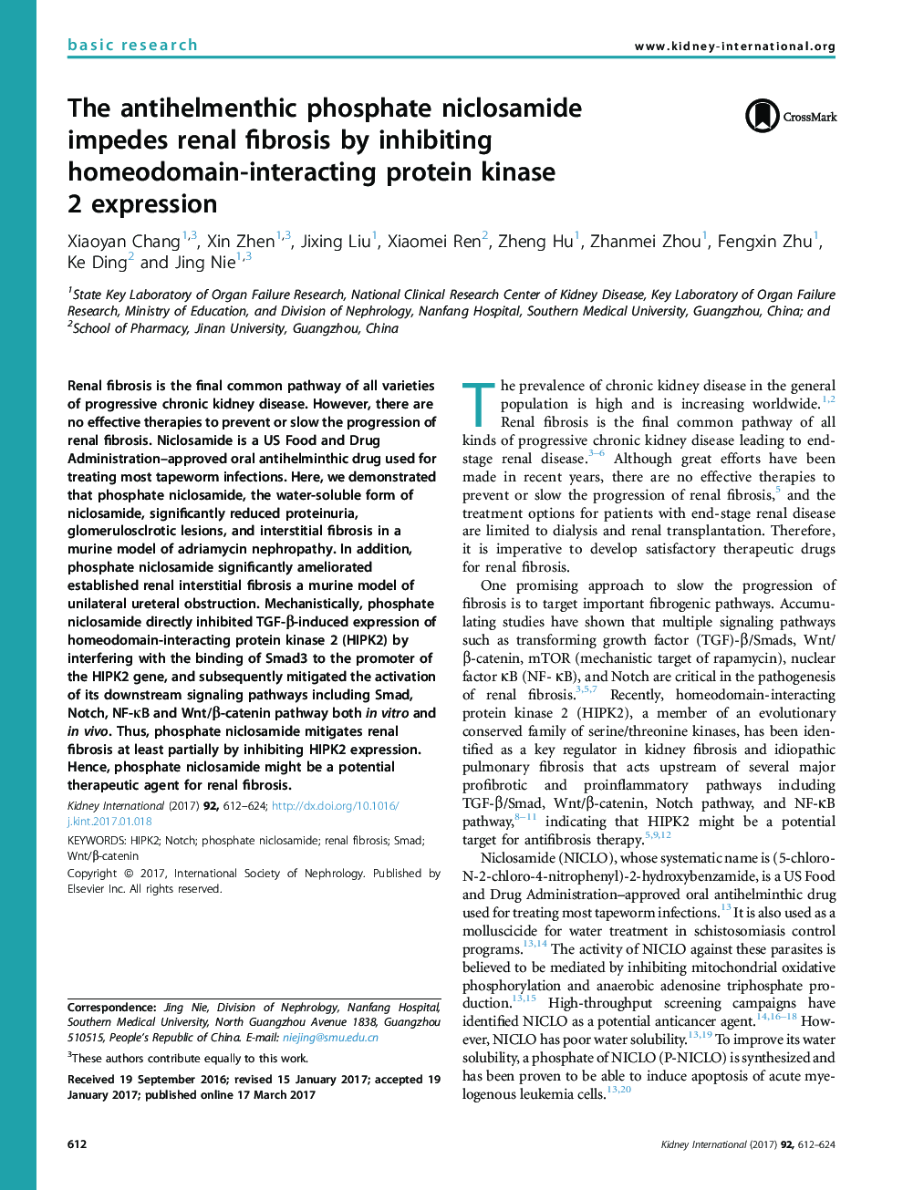 فسفات آنتیلستیکس نیکلزامید با مهار هضم پروتئین کیناز 2 در ارتباط با هیدوودینام، فیبروز کلیوی را مختل می کند 