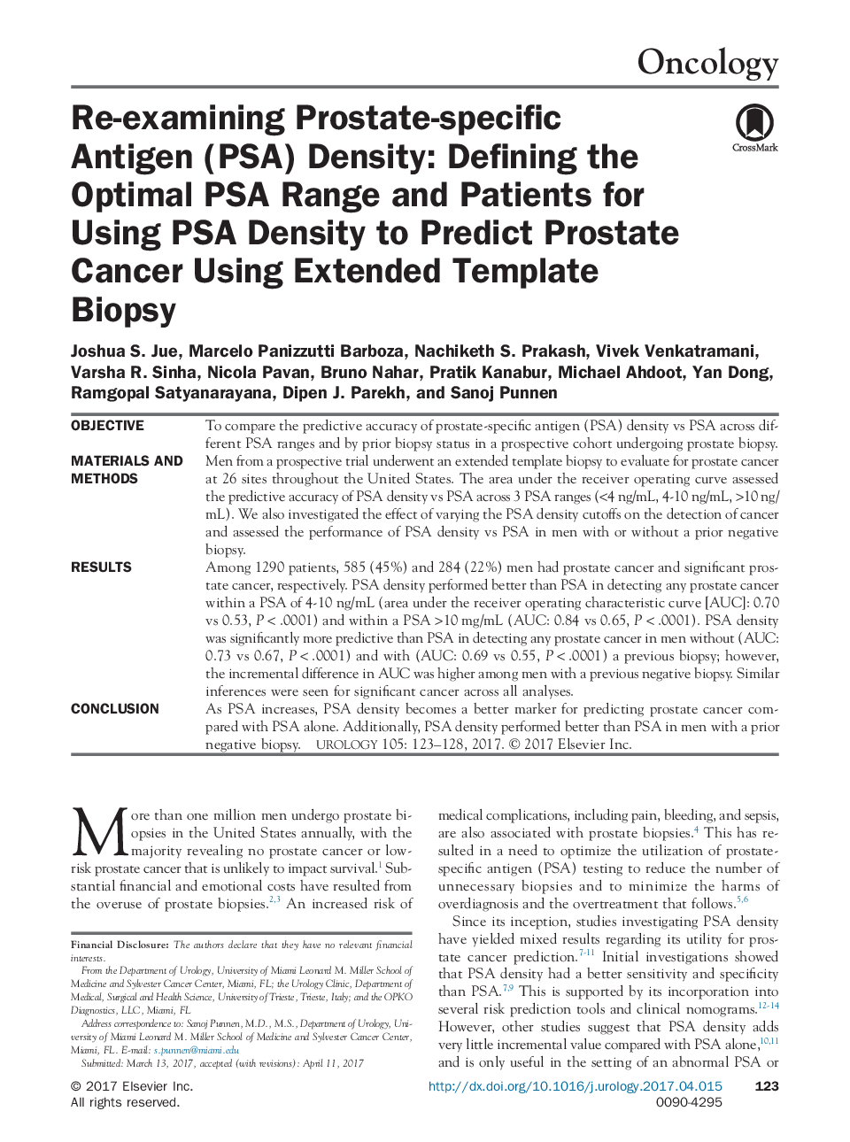 Re-examining Prostate-specific Antigen (PSA) Density: Defining the Optimal PSA Range and Patients for Using PSA Density to Predict Prostate Cancer Using Extended Template Biopsy