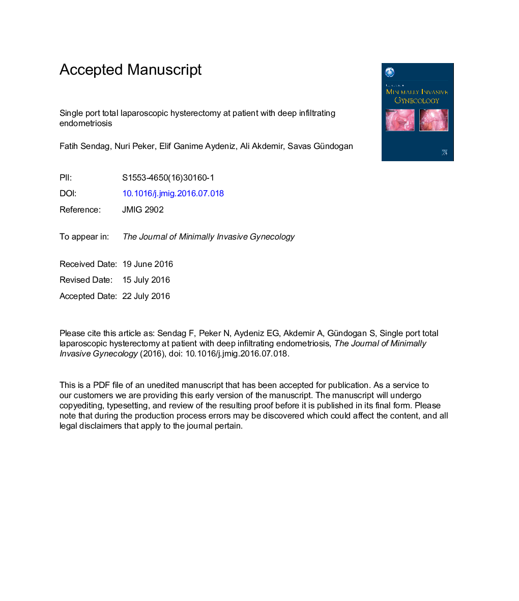 هیسترکتومی لاپاروسکوپی در یک بیمار مبتلا به آندومتریوز نفوذ عمیق 
