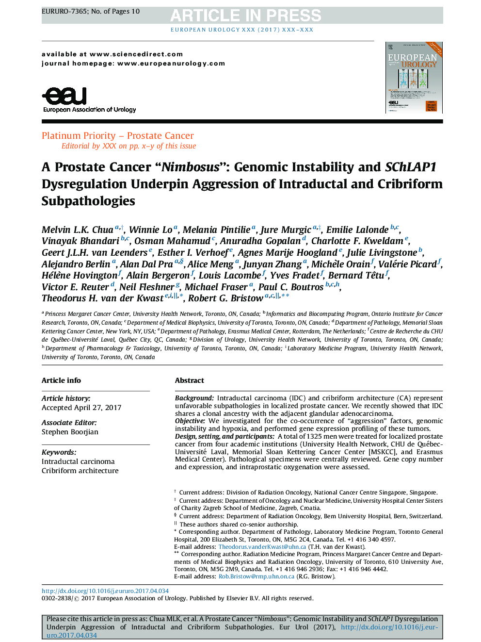 A Prostate Cancer “Nimbosus”: Genomic Instability and SChLAP1 Dysregulation Underpin Aggression of Intraductal and Cribriform Subpathologies