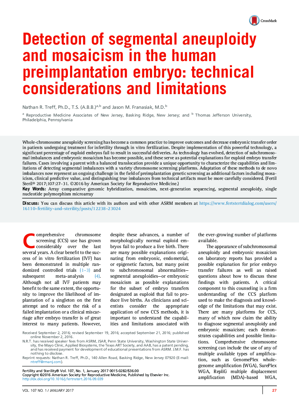 Detection of segmental aneuploidy and mosaicism in the human preimplantation embryo: technical considerations and limitations