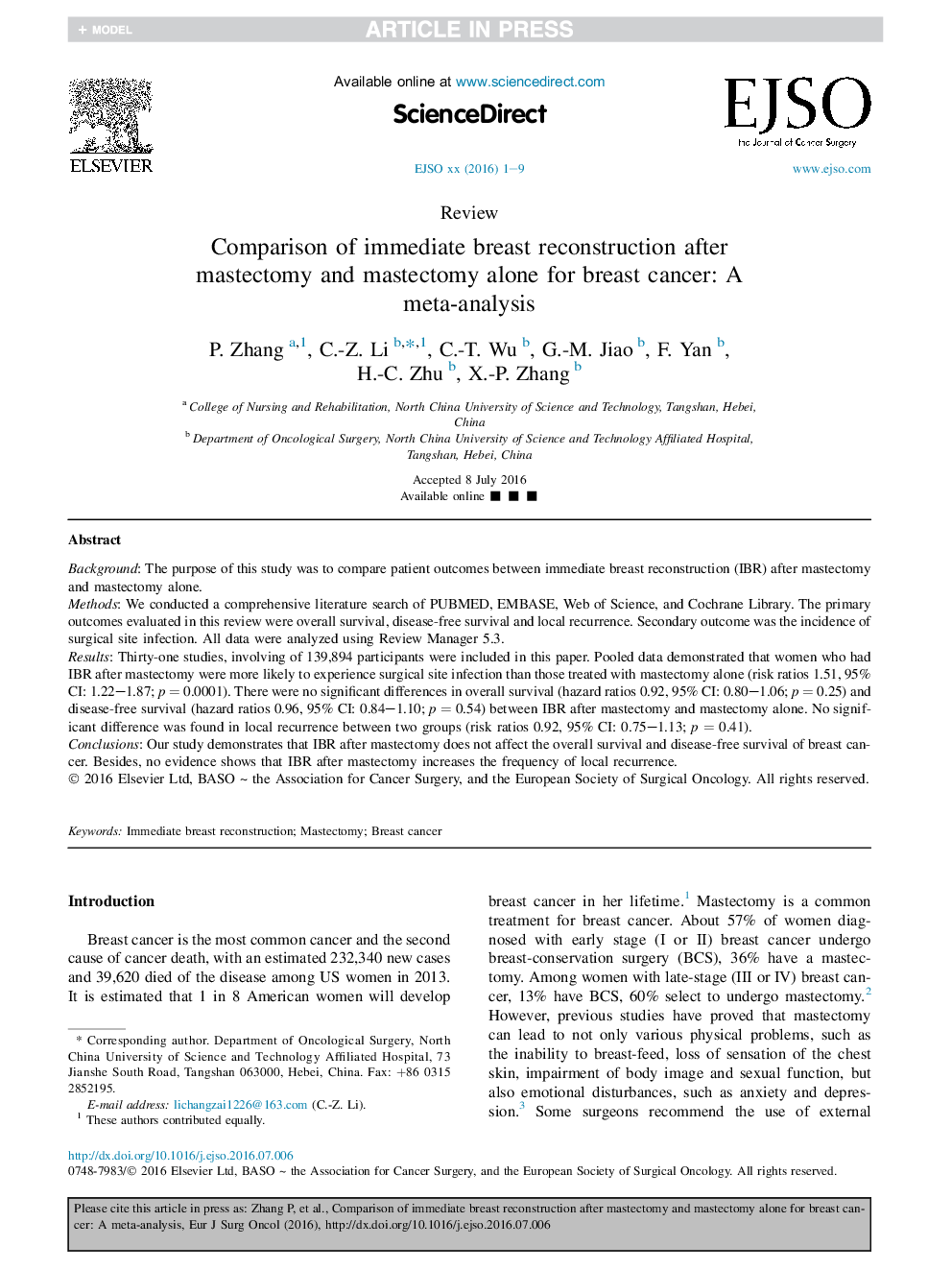 مقایسه بازآزمایی فوری پستان بعد از ماستکتومی و تنها پستان مزانشومی برای سرطان پستان: یک متاآنالیز 