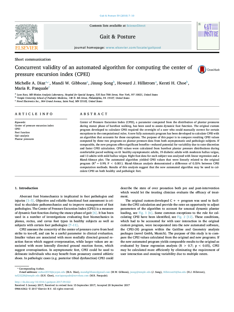 Concurrent validity of an automated algorithm for computing the center of pressure excursion index (CPEI)