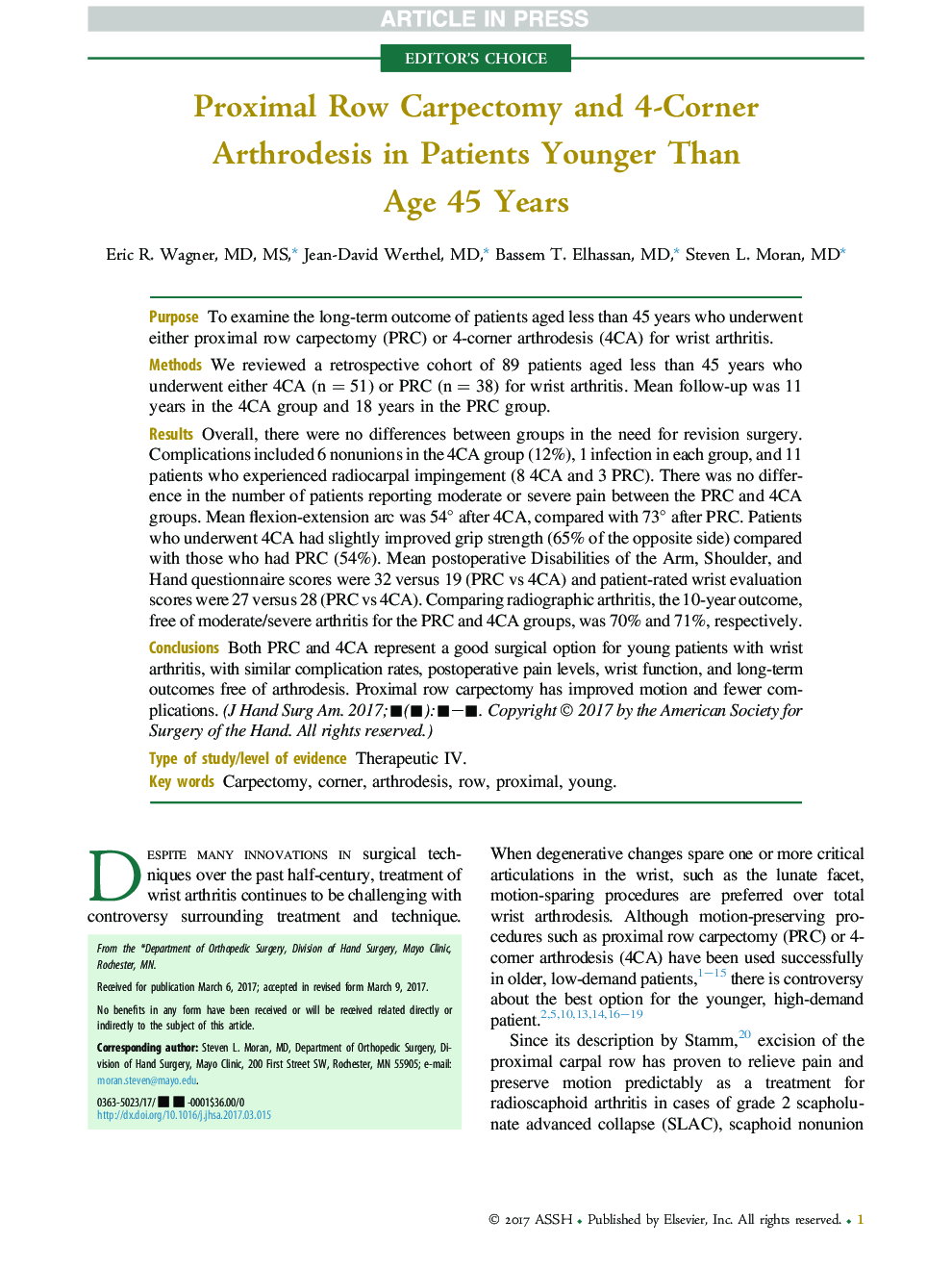 کاردکتومی رکوردی پروگزیمال و آرتروتز 4 گوشه در بیماران جوانتر از سن 45 سال 