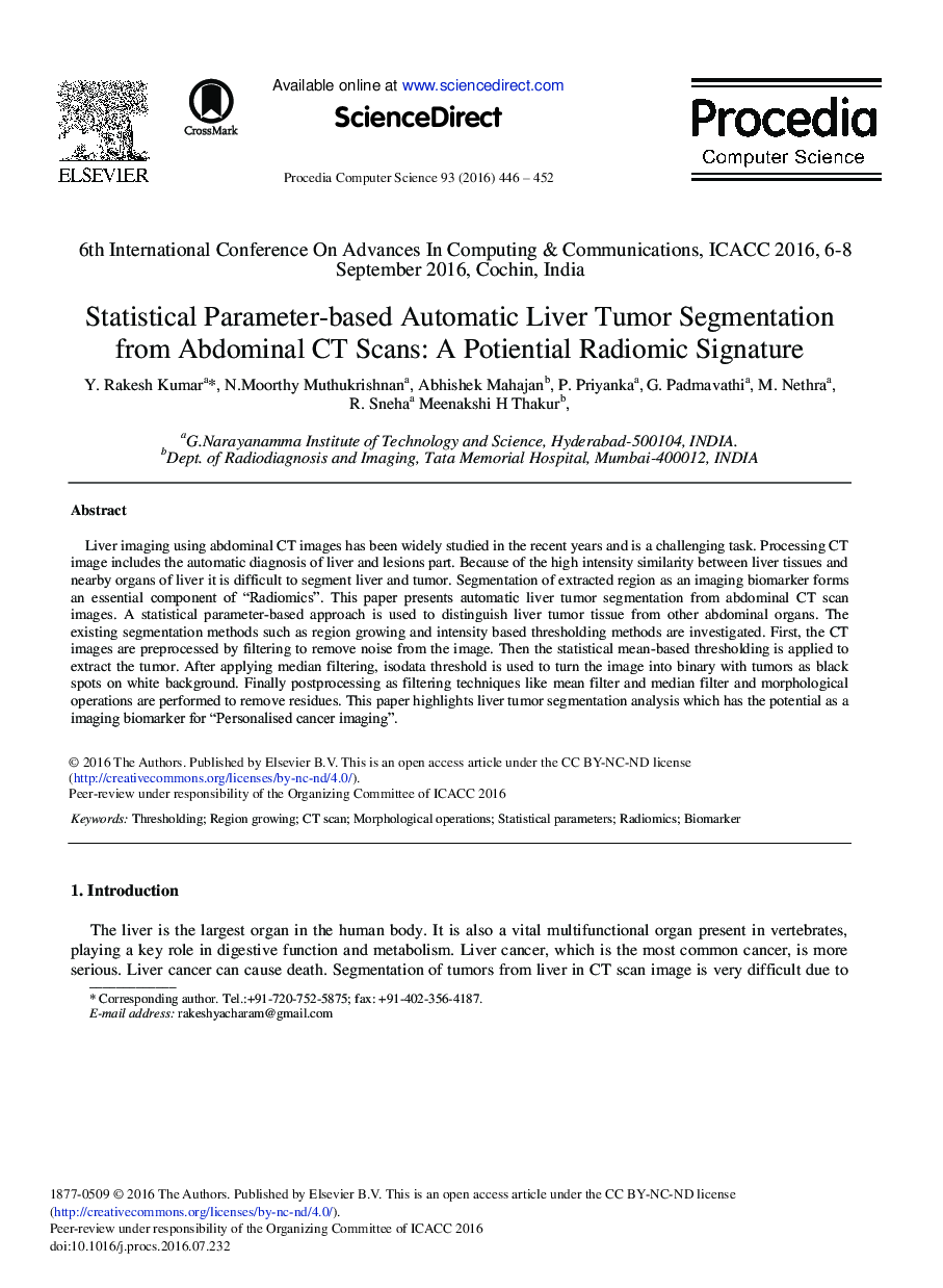 Statistical Parameter-based Automatic Liver Tumor Segmentation from Abdominal CT Scans: A Potiential Radiomic Signature 