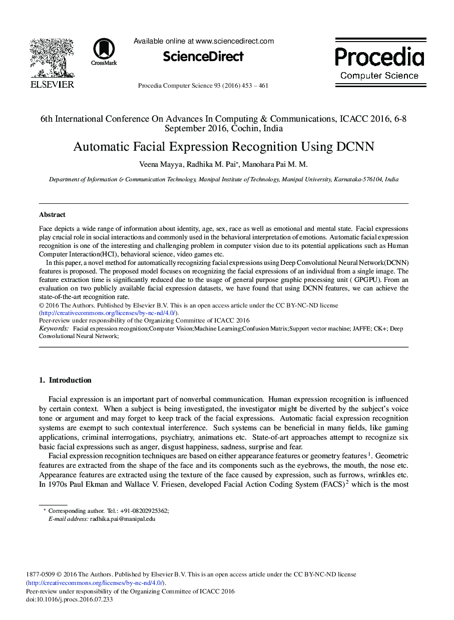 Automatic Facial Expression Recognition Using DCNN 