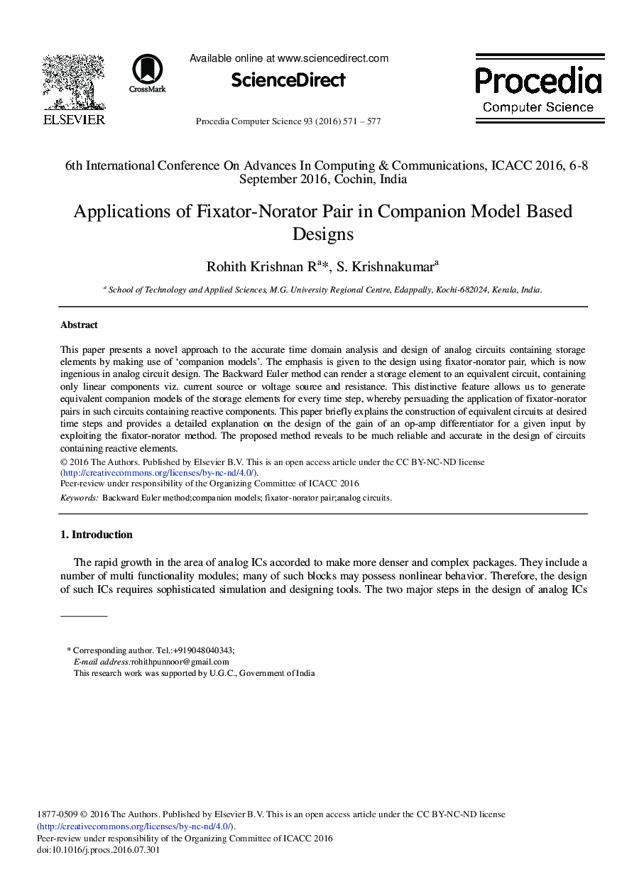 Applications of Fixator-norator Pair in Companion Model Based Designs 