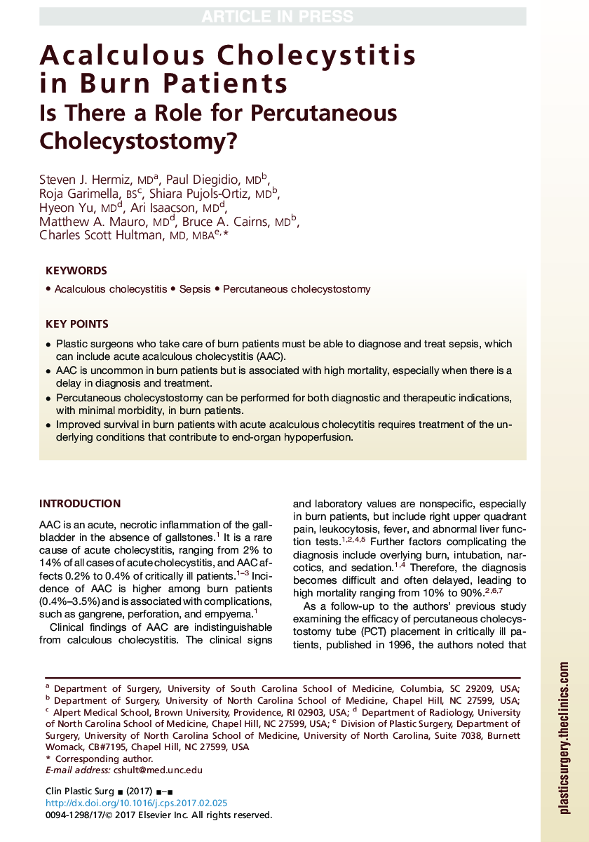 Acalculous Cholecystitis in Burn Patients