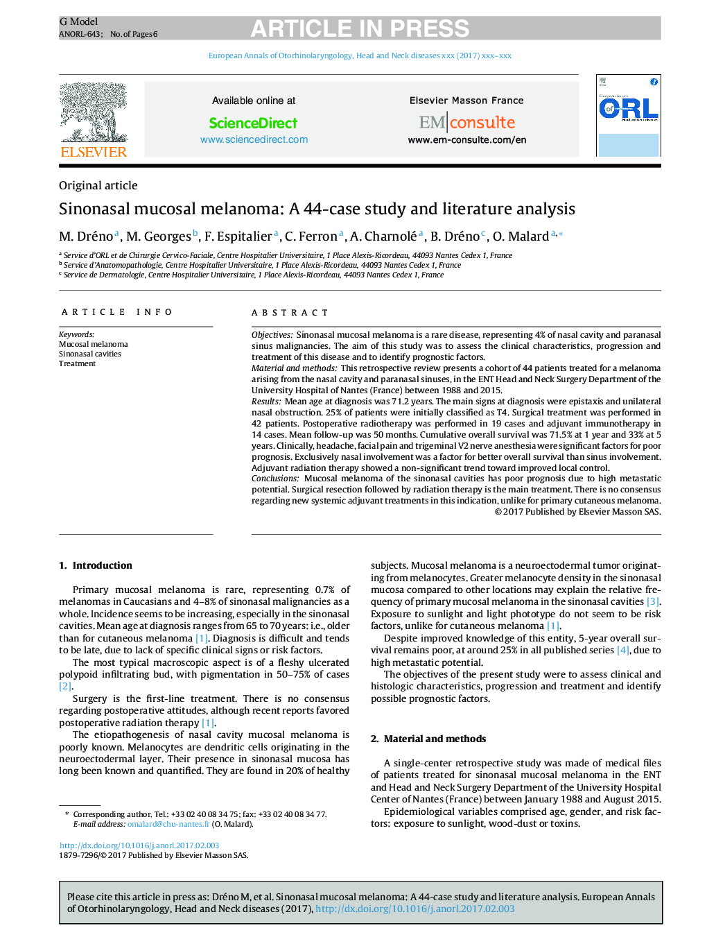 Sinonasal mucosal melanoma: A 44-case study and literature analysis