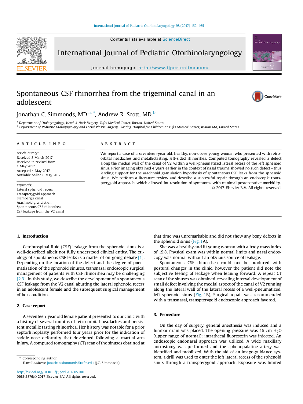 Spontaneous CSF rhinorrhea from the trigeminal canal in an adolescent