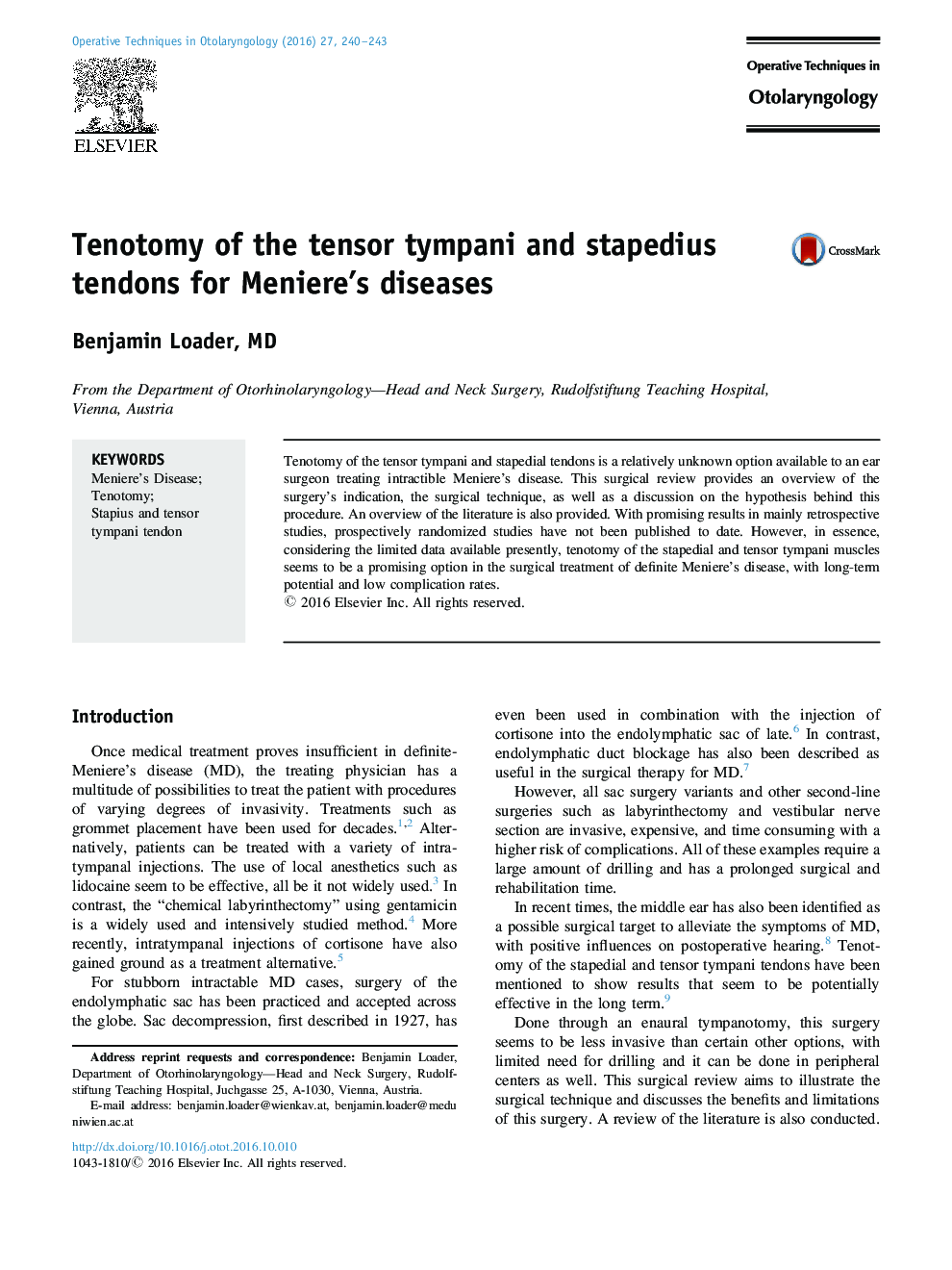 تنوتومی تنگی تامپانی و تاندون استپدیوس برای بیماری های منیر 