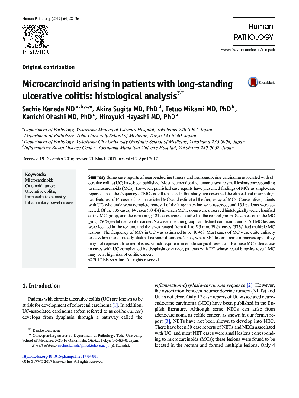 Original contributionMicrocarcinoid arising in patients with long-standing ulcerative colitis: histological analysis