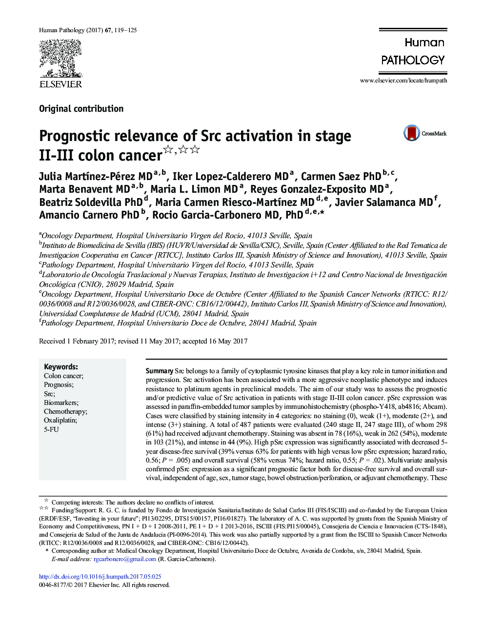 Original contributionPrognostic relevance of Src activation in stage II-III colon cancer