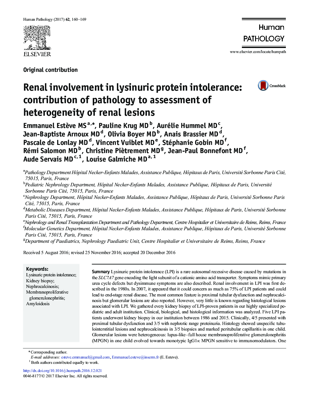 مشارکت اصلی درگیر شدن رینال در عدم قطعیت پروتئین لیزینوری: مشارکت آسیب شناسی در ارزیابی ناهمگنی ضایعات کلیوی 