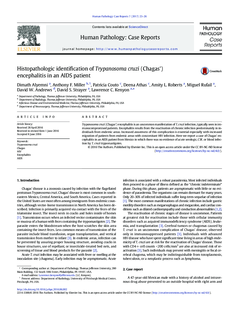 Histopathologic identification of Trypanosoma cruzi (Chagas') encephalitis in an AIDS patient