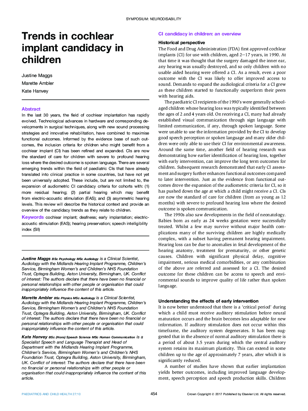 Symposium: neurodisabilityTrends in cochlear implant candidacy in children