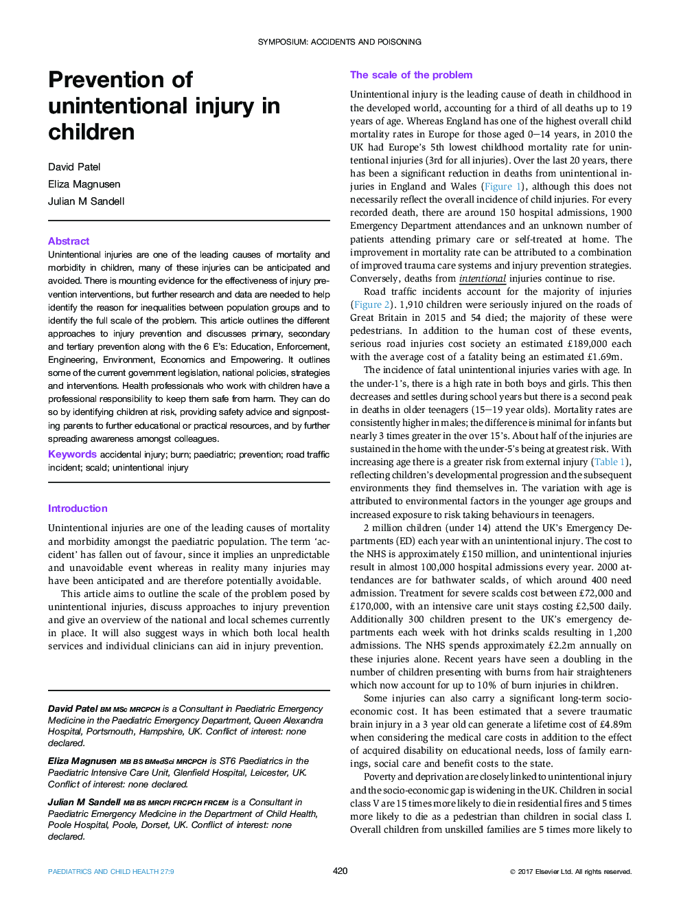 سمپوزیوم: حوادث و مسمومیت پیشگیری از آسیب های غیر عمدی در کودکان 