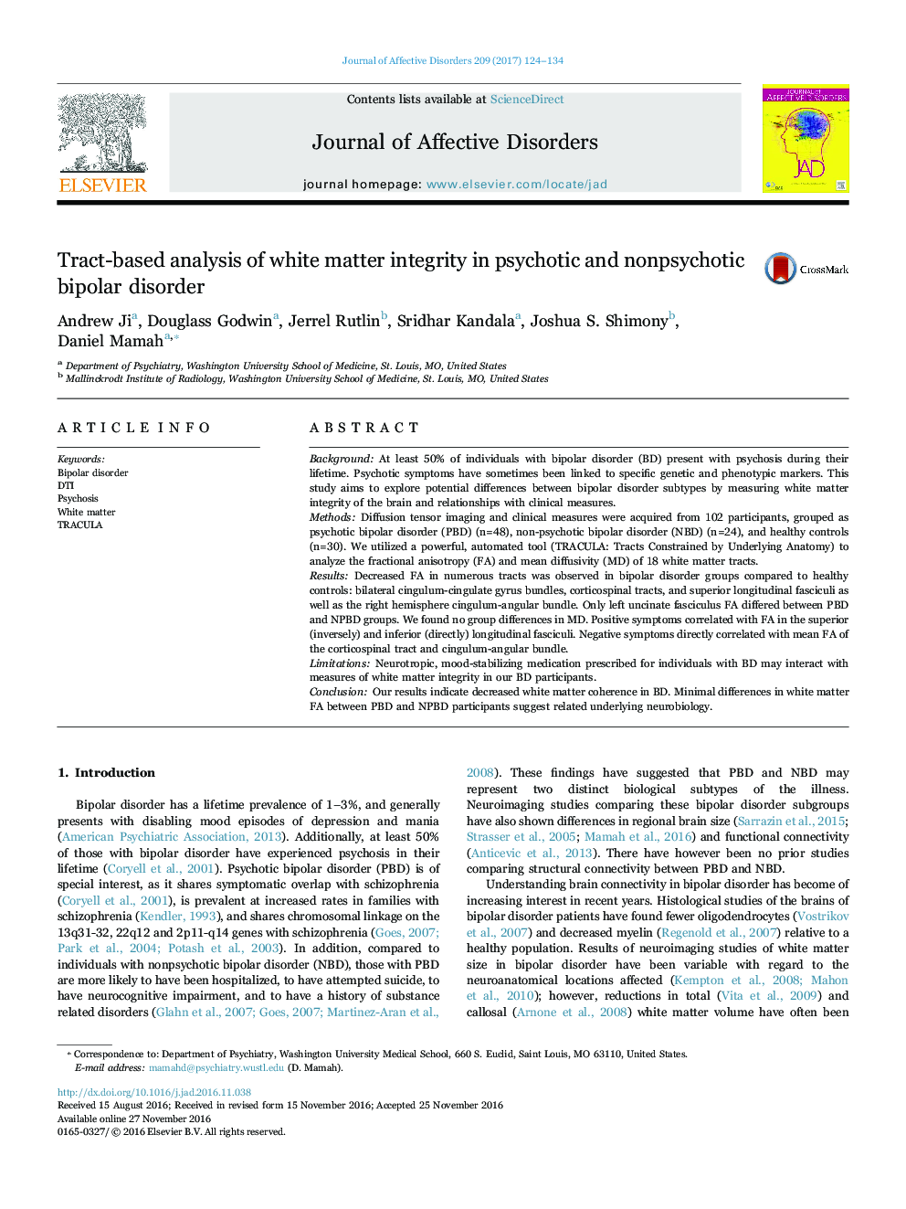 تجزیه و تحلیل مبتنی بر تراکتی یکپارچگی ماده سفید در اختلال دوقطبی روان پریشی و غیر روانی 