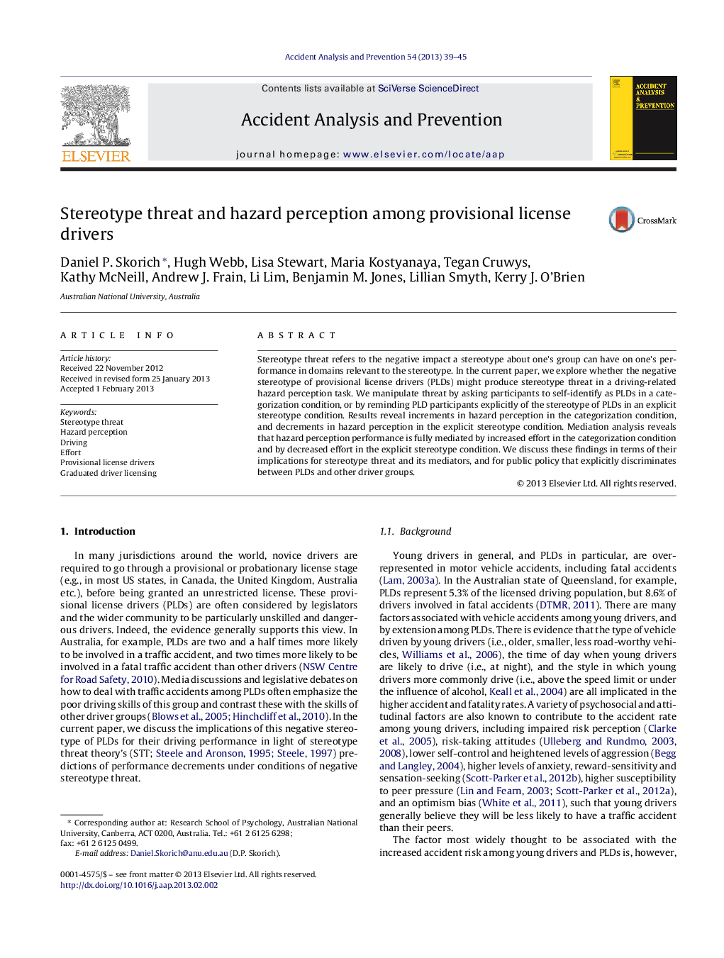 Stereotype threat and hazard perception among provisional license drivers