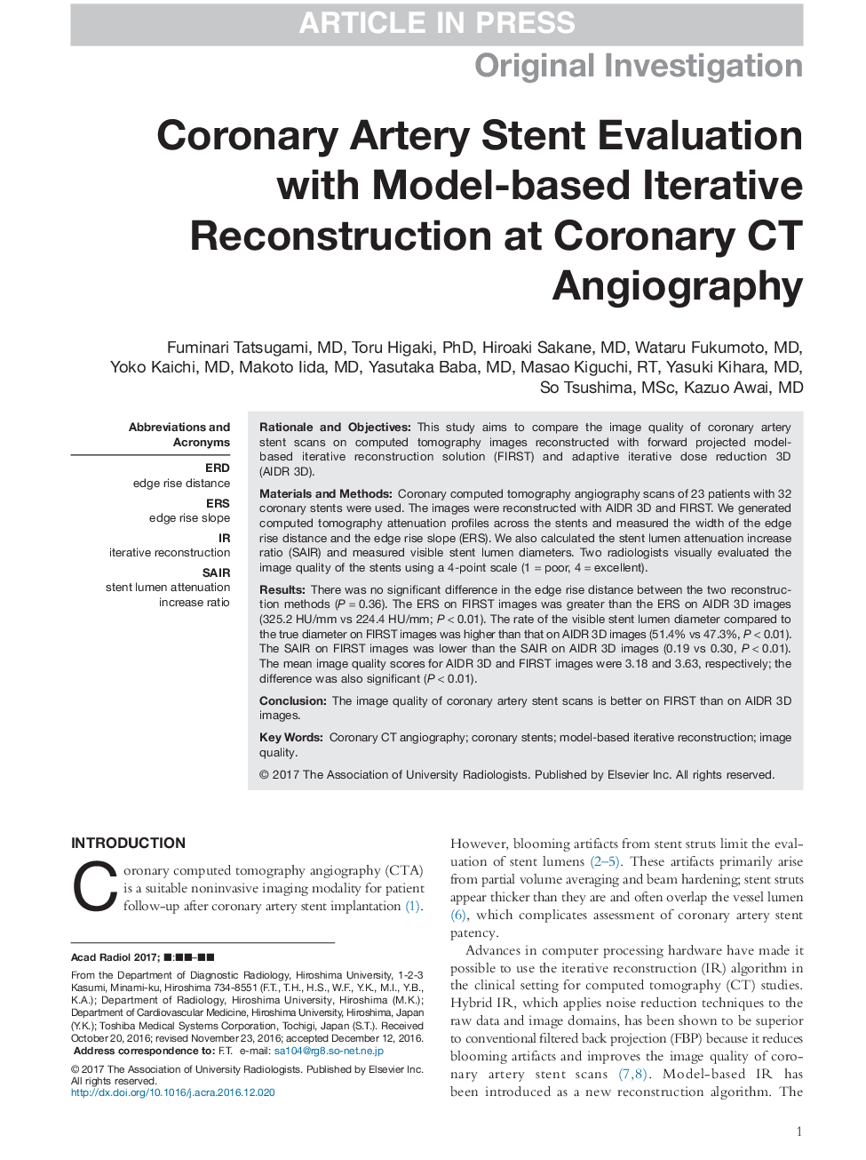 Coronary Artery Stent Evaluation with Model-based Iterative Reconstruction at Coronary CT Angiography