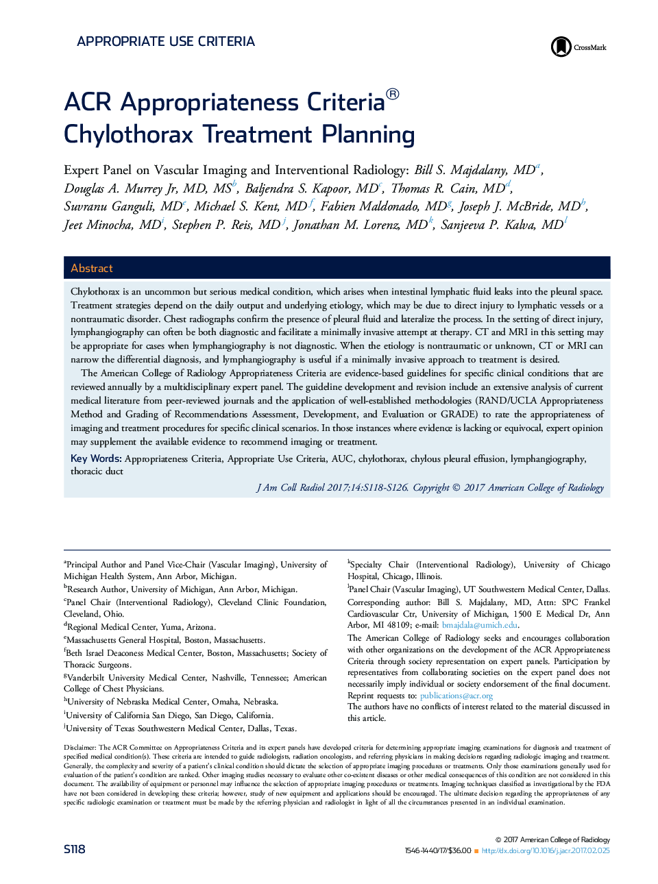 ACR Appropriateness Criteria® Chylothorax Treatment Planning