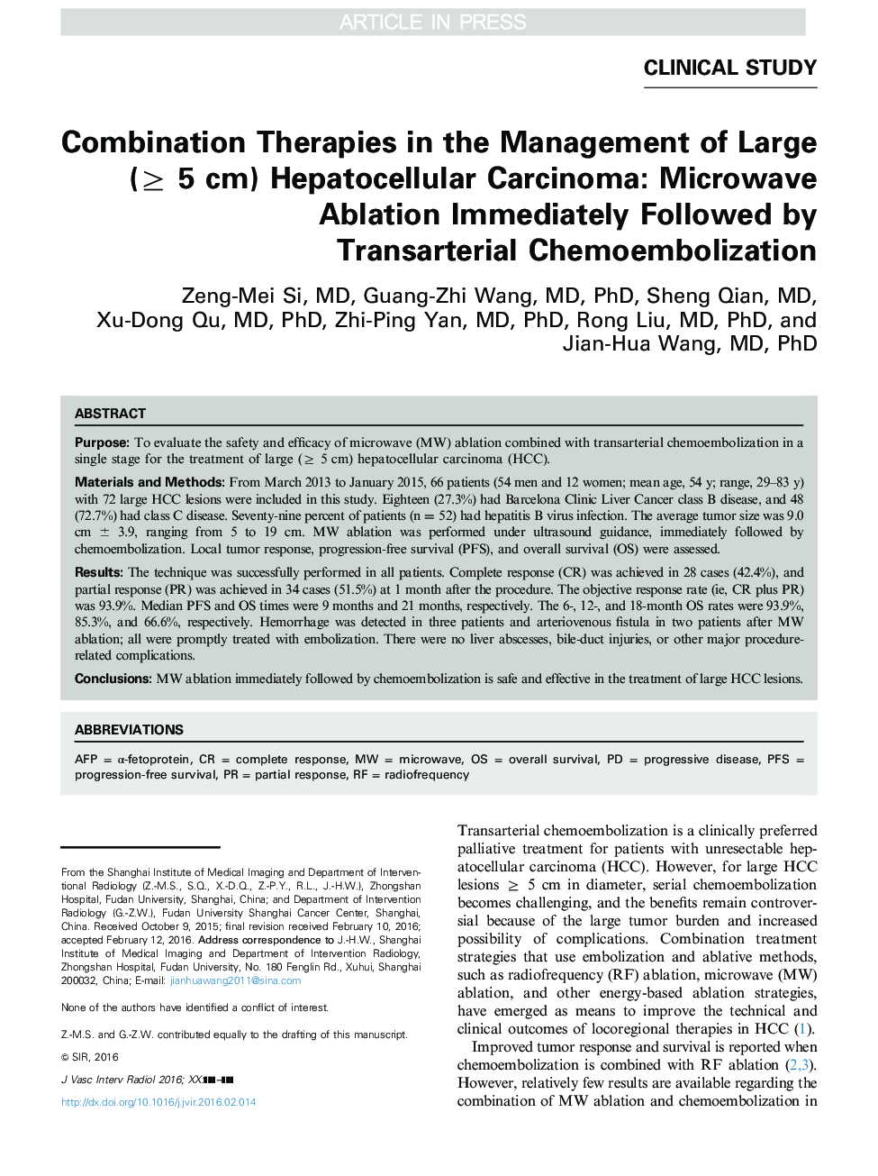Combination Therapies in the Management of Large (â¥ 5 cm) Hepatocellular Carcinoma: Microwave Ablation Immediately Followed by Transarterial Chemoembolization