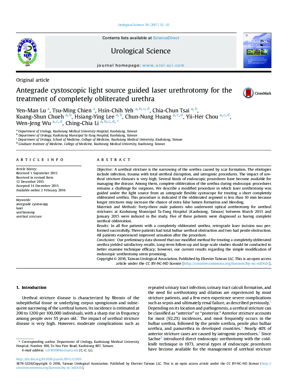 Original articleAntegrade cystoscopic light source guided laser urethrotomy for the treatment of completely obliterated urethra